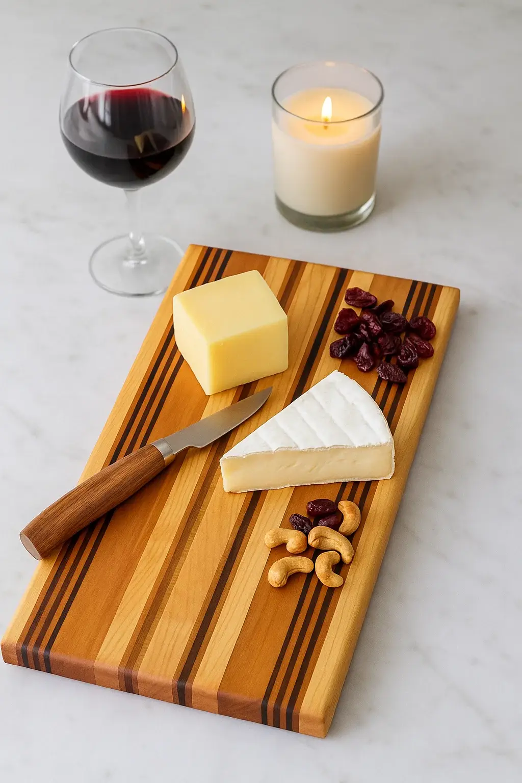 Long-grain Maple and Black Walnut cutting board handcrafted by Carvers Creek, featuring alternating light and dark wood grain pattern.