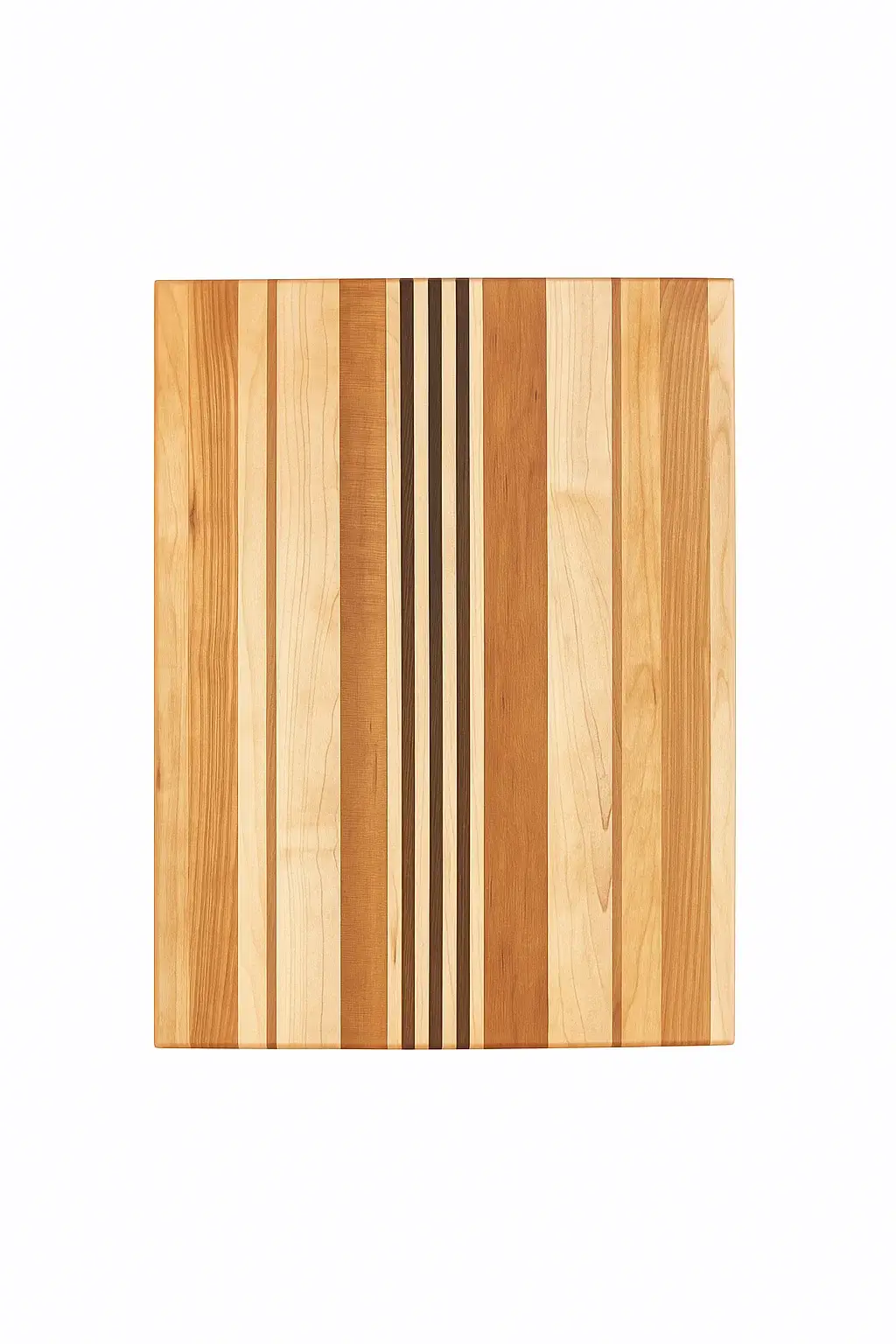 Long-grain Maple and Walnut cutting board handcrafted by Carvers Creek, featuring alternating light and dark hardwood stripes.